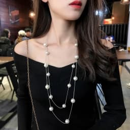 New Long Double Layer Simulated Pearl Necklace Women Sweater Chain Female Collares Statement Jewlery Wholesale 2025