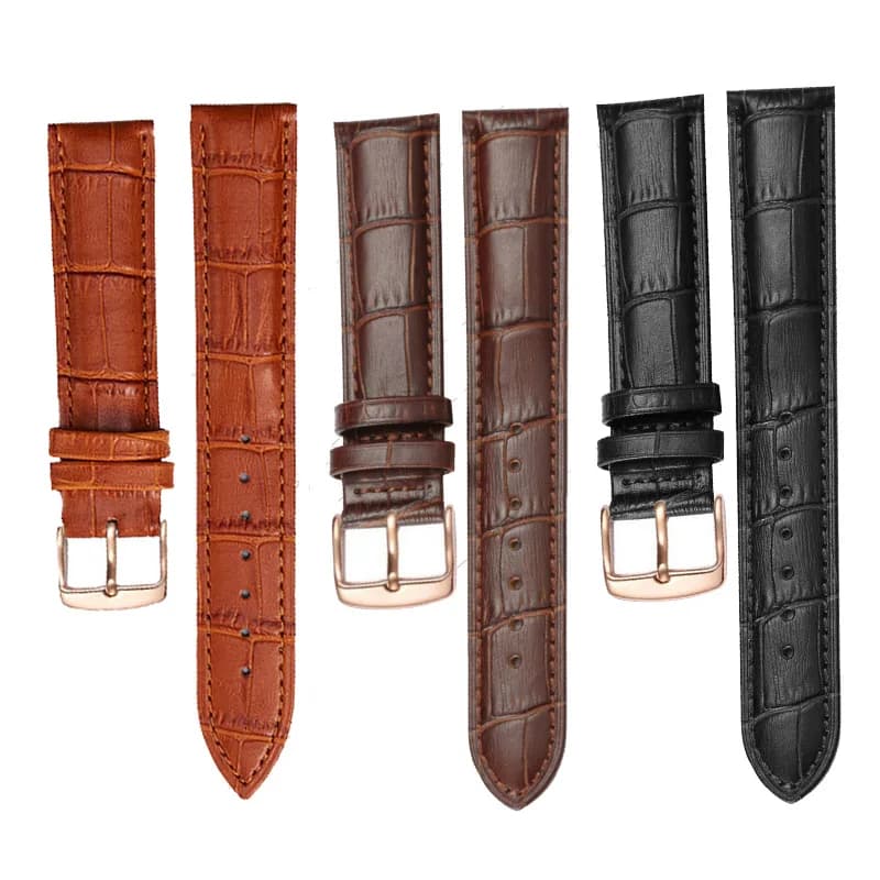 2026 New Fashion Leather Watch Band Replacement Leather Watchband Rose Gold Buckle Black Brown Watch Strap