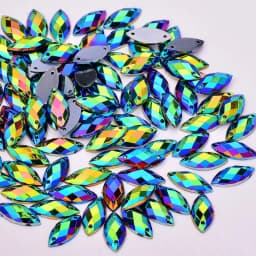 JUNAO 100pcs 7*15mm Pink AB Sewing Rhinestones Flatback Horse Eye Stone Sew On Strass Crystal Loose Acrylic Beads For Needlework