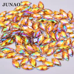 JUNAO 100pcs 7*15mm Pink AB Sewing Rhinestones Flatback Horse Eye Stone Sew On Strass Crystal Loose Acrylic Beads For Needlework