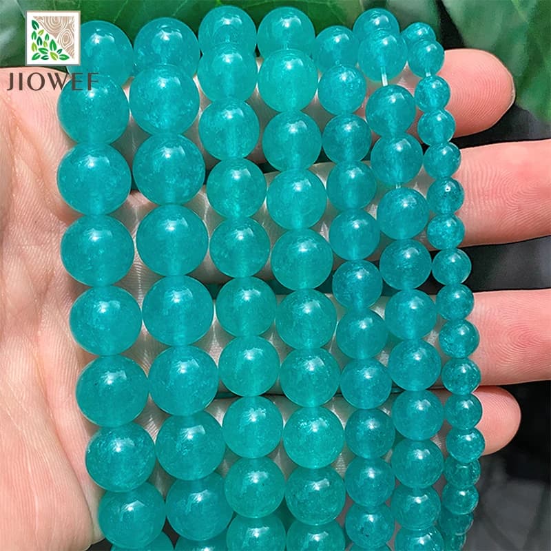Smooth Natural Amazonite Blue Chalcedony Round Loose Beads DIY Charms Bracelet Necklace for Jewelry Making 4/6/8/10/12/14mm 15"