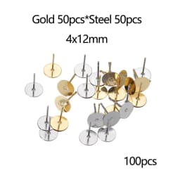 50/100Pcs/lot 3-12mm Metal Stainless Steel Flat Post Back Blank Earring Stud Base For DIY Jewelry Making Findings Accessories
