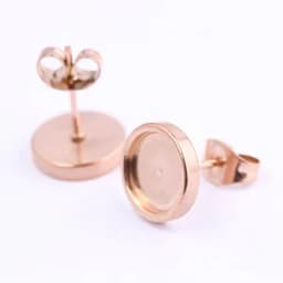 10pcs Rose Gold Black Stainless Steel Post Stud Earring Base Settings 6mm 8mm 10mm Dia Blank Cabochon Bezel Findings