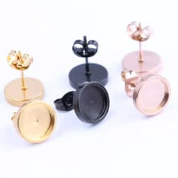 10pcs Rose Gold Black Stainless Steel Post Stud Earring Base Settings 6mm 8mm 10mm Dia Blank Cabochon Bezel Findings