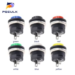 6PCS Momentary Push Button Switch 16mm Momentary 6A/125VAC 3A/250VAC Round Switches R13-507 BLACK RED GREEN WHITE BLUE YELLOW