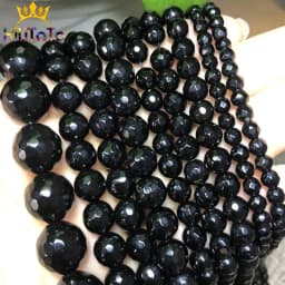 Natural Faceted Black Agates Onyx Stone Beads Round Loose Spacer Beads For Jewelry Making DIY Bracelet 15'' Strand 4/6/8/10/12mm