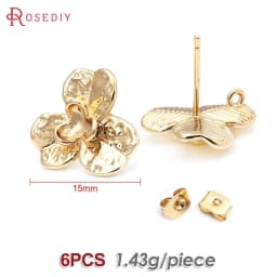 18K Gold Color Brass 3D Special Flower Branchs Stud Earrings Pins Jewelry Earrings Making Supplies Diy Findings Accessories