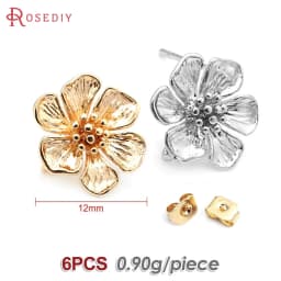 18K Gold Color Brass 3D Special Flower Branchs Stud Earrings Pins Jewelry Earrings Making Supplies Diy Findings Accessories
