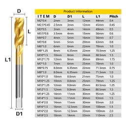 XCAN HSS Steel Screw Tap Titanium Coated Spiral Metric Thread Tap M2-M18 Machine Plug Tap HSS6542 Threading Tool Tap Drill Bit