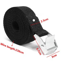 2Pcs Cam Buckle Tie-Down Car Luggage Cargo Lashing Strap Zinc Alloy Zinc Nylon Black