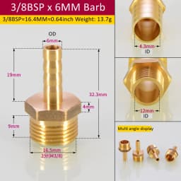 Brass Pipe Fitting 6/8/10/12/14/16mm Hose Barb Tail 1/8" 3/8" 1/4" BSP Male Connector Joint Copper Coupler Adapter