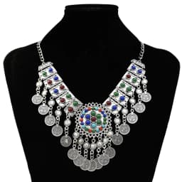 Gypsy Boehmian Hippie Collar Necklaces for Women Big Chunky Tibetan Silver Metal Necklace Festival Turkish Party Jewelry Gift