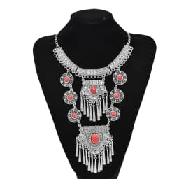 Gypsy Boehmian Hippie Collar Necklaces for Women Big Chunky Tibetan Silver Metal Necklace Festival Turkish Party Jewelry Gift
