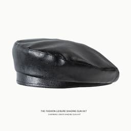 Fashion Girl Leather Beret Beanie Hat Cap Women Plain Beret Hats Solid Color Elegant Lady Artist Caps Belt Beanies