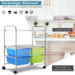 Trolley with 4 stackable drawers, drawer trolley roll container with metal rack and storage space, bathroom trolley