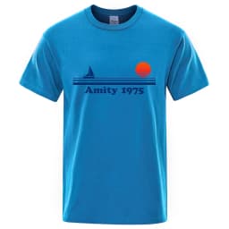 Amity 1975 - Jaws Retro Print Tshirt Men Creativity Sweat Clothing Fashion Tee Clothes T Shirts Breathable Cotton T-Shirts Man