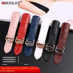 Deep blue Genuine Leather Watchband for Cartier Blue Balloon Convex mouth Belt Women's Strap 14 16 18 20mm Watch Accessories