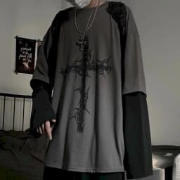 T-Shirt for Men Summer Cross of Thorns Suitcase Men's T-Shirts Long-Sleeved Dark Hip-Hop Men's Oversize T-Shirt Y2K T Shirt Tops