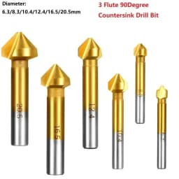 3Flute HSS Countersink Drill Bit 90Degree Countersink Chamfering Tools Drill Bits Chamfer Cutter 6.3/8.3/10.4/12.4/16.5/20.5mm