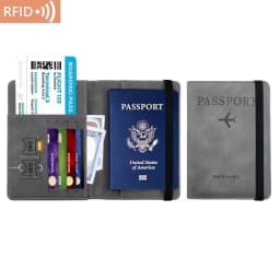 Unisex PU Leather Passport Holder - RFID Blocking Travel Wallet for Credit/ID Cards & Tickets (Men & Women)