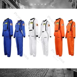Adult Astronaut Costume for Women Men Flight Suit Costume Cosplay Space Astronaut Blue Full Body Jumpsuit with Zipper Carnival