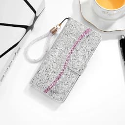 Glitter Anti-fall Wallet Magnetic Flip Leather Case For iPhone Air 17 Pro Max 16e 15 Plus 14 13 12 11 XR With Hand Strap Cover