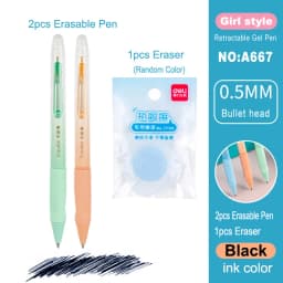 Deli Erasable Pen Set 0.5mm Gel Pen Erase Blue Black Ink Refill for Stationery School Supplies Erasable Ballpoint Pen Kawaii