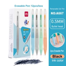 Deli Erasable Pen Set 0.5mm Gel Pen Erase Blue Black Ink Refill for Stationery School Supplies Erasable Ballpoint Pen Kawaii