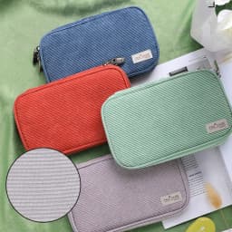 Kokuyo Corduroy Pan Case Flat Open Multi Pocket Pen Pencil Bag Storage Pouch Handbag F7025