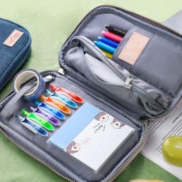Kokuyo Corduroy Pan Case Flat Open Multi Pocket Pen Pencil Bag Storage Pouch Handbag F7025