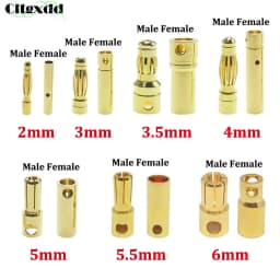 10pcs 2mm 3mm 3.5mm 4mm 5mm 5.5mm 6mm Banana Plug Gold Plated Copper Brushless Motor Bullet Connector For ESC Battery Wholeale
