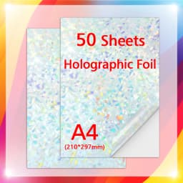 50 Sheets A4 Adhesive Cold Laminating Film Holographic Sand Foil Glitter Stars Photo Laminating Film to Protect Photos DIY Card
