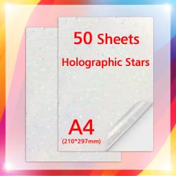 50 Sheets A4 Adhesive Cold Laminating Film Holographic Sand Foil Glitter Stars Photo Laminating Film to Protect Photos DIY Card