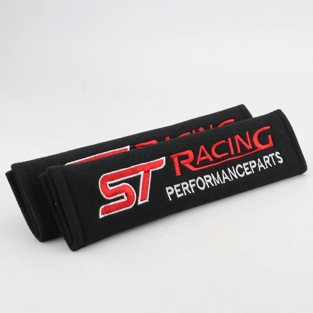 2pcs ST Racing Black Cotton Seat Belt Cover Soft Seatbelt Harness Pads Embroidery Shoulder Pad