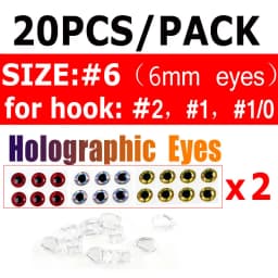 Bimoo 20PCS Clear Fluoro Epoxy Fish Mask Streamer Saltwater Flies Fly Tying Material Included Luminous Holographic 3D Fish Eyes