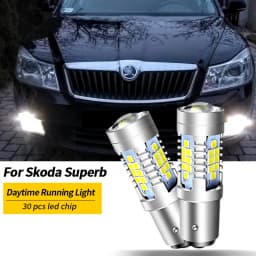 2Pcs 3600LM Canbus P21W 1156 BA15S LED Bulb For Skoda Superb Octavia 2 FL 2010 2011 2012 2013 LED Daytime Running Light DRL Lamp