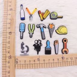 1-17PCS PVC Shoe Charms Fit Wristbands Tool Brush Pliers Scissors Screwdriver Wrench Hammer Hole Slipper Shoe Decoration Buckle