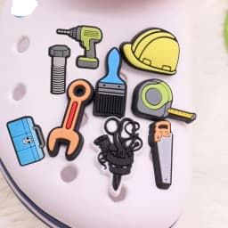 1-17PCS PVC Shoe Charms Fit Wristbands Tool Brush Pliers Scissors Screwdriver Wrench Hammer Hole Slipper Shoe Decoration Buckle