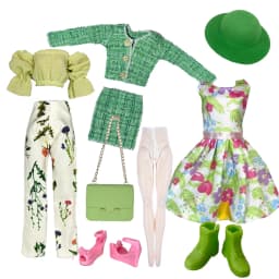 Elegant Doll Outfit for 1/6 Doll Fashion Doll Pink Houndstooth Dress Hat Gold Belt Handbag with Shoes set