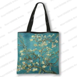 Oil Painting Blossoming Almond Tree / Starry Night Tote Bag Van Gogh Sunflower Women Handbag Canvas Shoulder Shopping Bags