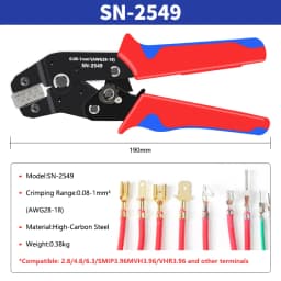 Ratcheting Crimping Plier for PH2.0/XH2.54/2.54/2.8/3.0/3.96/4.8/KF2510/JST Terminal Dupont Connectors Crimper Tool SN-2549