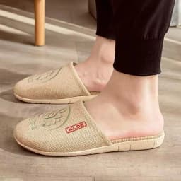 Mntrerm 2023 New Men's and Women's Slippers Baotou Embroidered Linen Slippers Four Seasons Breathable EVA Home Viscose Slippers