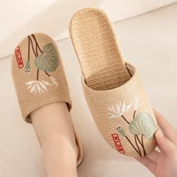 Mntrerm 2023 New Men's and Women's Slippers Baotou Embroidered Linen Slippers Four Seasons Breathable EVA Home Viscose Slippers
