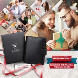 Men Genuine Leather Wallet Business Purse RFID Card Holder Transparent Windows Bank Note Coin Compartment Black
