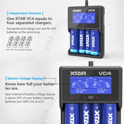 XTAR VC4 18650 Battery Charger 1.2V AAA AA Batteries LCD Display Charging 3.6V Rechargeable LiIon Batteries 10400-32650CHARGER