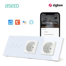 BSEED Tuya Zigbee Smart Switch 1/2/3Gang 1/2/3Way No Neutral Wall Touch Switch Smart Home Control EU Power Socket Without Wifi