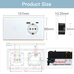 BSEED Tuya Zigbee Smart Switch 1/2/3Gang 1/2/3Way No Neutral Wall Touch Switch Smart Home Control EU Power Socket Without Wifi