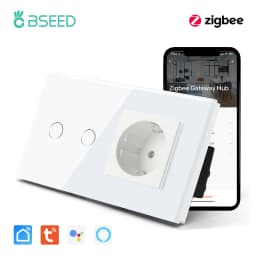 BSEED Tuya Zigbee Smart Switch 1/2/3Gang 1/2/3Way No Neutral Wall Touch Switch Smart Home Control EU Power Socket Without Wifi