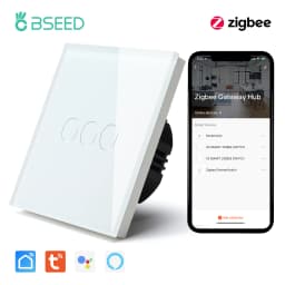 BSEED Tuya Zigbee Smart Switch 1/2/3Gang 1/2/3Way No Neutral Wall Touch Switch Smart Home Control EU Power Socket Without Wifi