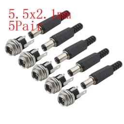 10Pcs 12V 5.5x2.1mm Plugs Jack DC Connectors 5.5*2.1mm DC Power Male Female Socket Nut Panel Mount DC Power Adapter Connector